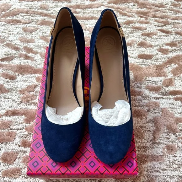 Tory Burch Dark Blue Suede Heels - Picture 1 of 9